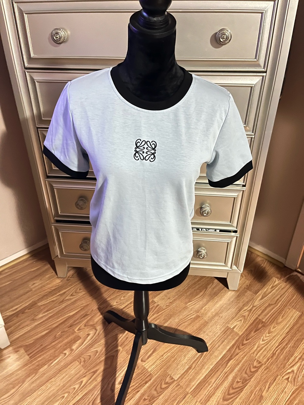 Loewe women’s White Ringer Tee with Black Trim short set